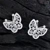 Studörhängen Real S925 Silver Butterfly Women's Hollow T-Diamond Female High Carbon Zircon Original Design Luxury Jewelry