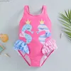 One-pièces 18m-6t Summer Childrens Girls Swimsuit Cartoon Seahorse Imprime sans manches Sans maillot de bain Backless Swufflewear Swimsuit Y240412Y240417NJMV