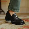Casual Shoes Square Toe Chunky Heel Pumps Solid Black Patent Leather Metal Decoration Platform Slip On Sewing Spring Concise