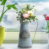 Vaser vintage stil metall blomma vas pastoral känsla hink med handtag för vardagsrum trädgårdsdekor