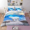 Sängkläder sätter 3-delat set isbjörn täcker djurkudde bekväm säng täcke 3D utskrift i full storlek