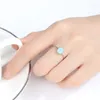 Cluster anneaux 925 Silver Silver Round Opal Stone for Women Vintage Simple Ring Anniversary Wedding Gift Bijoux à la mode