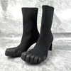 Split Toe High Heel Five Finger Sock Boots Womens Dra på Casual Designer Shoes Booties Black Fashion Soft High Heeled Boots 240329