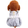 Dog Apparel Fashion Spaghetti Strap Plaid Tassel Mumlsuit Puppy Cat Maclos Quatro pernas calças de babador para Teddy Pomeranian Chihuahua Romances