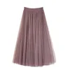 Vintage Tulle Skirt Women Elastic High Waist 3 Layers Aline Pleated Mesh Long Bride Tutu Skirts Female Jupe Longue 240411