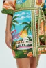 Trendy 2024 New Women's Designer Dress Linen Graphic Print Thin Belt Waist Closing Holiday Shirt Dress for Women