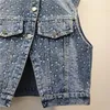 Women's Vests Heavy Industry Full Diamond Denim Vest For Women 2024 Spring Summer Sleeveless Short Coat Stand Collar Diagonal Buckle Top