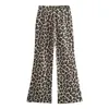 Pantalon féminin Femmes Long Leopard Imprimé large jambe large pour un pantalon de taille élastique de taille moyenne