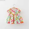 Girl's Dresses 2 Pieces/Set Free Woven Bag 2023 New Summer Baby Girl Dress Tropical Print Beach Ins Short Sleeve Daily Wear Y240415Y240417IOHF