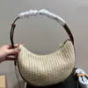 Lüks El çantası Tasarımcı Crossbody Straw Twit Omuz Çantası Kadınlar Üçgen Mark Deri Deri Kadın Moda Çantaları Leydi Çapraz Vücut Yarım Ay Çantası