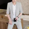 Herrenanzüge (Blazer Pants) Mid-Em-Sleeve Business Trend Wide Edition Bräutigam Arbeit Britisch-Stil Gentleman Slim Fashion Casual Wedding Anzug