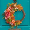 Decorative Flowers Fall Wreaths For Front Door Rustic Round Wall Hung Harvest Outdoor Decorations Thanksgiving Day