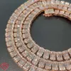 Colar de tênis de baguete elegante e elegante colar de tênis gelado de ouro rosa banhado S925 VVS Cadeia de diamante Silver Moissanite Tennis Chain