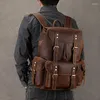 Rugzak mannen retro koe leer grote capaciteit 18 inch gek gekte paardenkleed flap school dagpack casual reistas