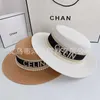 Wide Brim Hats & Bucket Designer CE Home Pearl Ribbon Summer Vacation Beach Flat Top Straw Hat Women's Big Edge French Weaving Sun Protection P6ZG