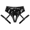 Kvinna Wetlook Patent Leather Underwear Sexig underkläder Pole Dance Clubwear Low Rise Crotchless O Ring Leg Strepp LaTex Underpants 240401