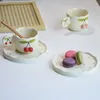 Cups Saucers Cute 3D Cherry Cup And Saucer Hand Painted Ceramic Coffee Tea Latte Set Office Drinkware Personalized Gift For Her Girl