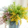 Dekorativa blommor Fake Acacia Artificial Yellow Mimosa Spray Cherry Fruktgren bröllop Hembordsdekoration Flower Party Decor