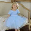 Abiti da principessa per le maniche corte per bambine per le feste da sera per la festa di nozze Birthday Floral Stampa floreale Tulle Tutu Vestidos 240413