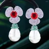 Kolczyki Dangle Missvikki Long Bicolor Flower for Women Wedding Party Dubai Bridal Jewelry Boucle D'Oreille Femme Prezent 76 mm