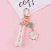 Keychains Lanyards Lovely Daisy Keychain Creative Ribbon Flower Keyring for Girl Women Bag Headphone Case Accessories Car Key Holder Gift