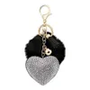 Keychains Lanyards Fluffy Plush Ball Keychain Faux Fur Pompom Rhinestone Heart Bag Pendant Key Ring Solid Color Key Chains