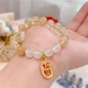 INS Korean Style Yellow Crystal Bracelet Single Loop Fashion Women's White Cat Eye Stone Sand Gold Handchain Jewelry