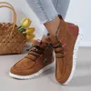 Casual Shoes European And American High Top Women's 2024 Autumn Winter Solid Color Lace Up Flat Vulcanized