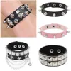 Other Bracelets Leather Punk Spike Rock Bracelet Adjustable Goth Cuff Bracelet Gothic Rivet Buckle Wristband With Metal Chain Skull AccessoriesL240415