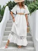 Elegante massief witte lange jurk dames kleding bohemia holle zoom sexy korte mouwen jurken met hoge taille strand feest maxi 240415