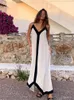 Summer Beach Slip Dress Women Loose Deep V-neck Sleveless Long Dresses Female Fashion Sexy Holiday Casual Patchwork Lady Robe 240328