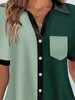 Camisas de blusas femininas Blush Blouse Casual Blouse Plus Colorblock Button Up Sleeve Short Turn Down Collar Blousel2403