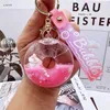 Keychains Lanyards Pink Swimming RingQuicksand Keychain Girls Heart Cherry Blossom Rabbit Oil Pendant Three-Dimensional Backpack Hanging Ornament