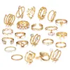 Hot Selling Diamond Inlaid Spring Open Multi Joint of 22 Pieces, Hollow Heart Geometric Ring Set