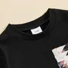 Zestawy odzieży Baby Boy Letni strój załogi szyi krótki rękaw czarne koszulki geometryczne wzór elastyczne talii szorty dresowe 2pcs