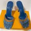 Neo Revival Mule sandals 1ACLNS denim mule Blue denim sandal and natural calf leather sandals Luxury sandals Party sandal giving it a subtle Y2K vibe mules womens mule