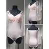 Stage Wear Ballroom Dance Clothes Women Adult Pink Mesh Bubble Sleeves Leotards Waltz Latin Performance Tops Practice DNV19523