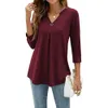 WOMEN Autumn V Neck 34 Camisas de manga Tops informales de trabajo Túnica de trabajo suelto 240411