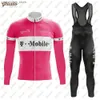 Cykeltröja sätter rosa retro triathlon cykling tröja set termisk fece tunt långa seve cykelkläder mtb cykelkläder vinterdräkt l48