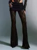 Pantalon féminin Femmes Lace Sheer Mesh Flare See Through Hollow Out Slim Beach Cover Up Lounge Leggings Nightclub Party