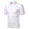 Herrpolos skjorta flamingo tryck knapp-ner polo för män företag avslappnad daglig hembankett träning topp