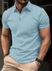 Summer Men Stripe Fashion Short Sleeve Lightweight Business Casual Polo Shirt Half Zip Solid Elastic Office Tshirt 240410