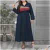 Plus -Size -Kleider Frauen elegant Maxi Kleider Mode Langarm Party Abend Revers Kragenstiche Casual Drop Lieferbekleidung Frauen DHBL1