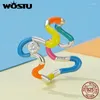 Clusterringe Wostu Solid 925 Sterling Silver Regenbogenwelle für Frauen bonbonfarbene unregelmäßige Twist Ring Party Schmuck Bithday Geschenk