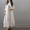 Summer Women Boho Vintage Kaftan Loose Gypsy Maxi Dress Fake Twopiece Literary Irregular Large Swing Robe 240415