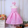 Girl's Dresses Girls Summer New Cosplay Plaid Party Princess Dress Y240415