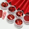 Nail Glitter 6pcs/Set Love Heart Sequins Mixed Red Flakes Powder Valentine's Day Decoration Paillette Powders