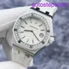 Pulseiro AP funcional Relógio Royal Oak Offshore Series 67540SK Womens Assista Dial Plaid White com Diamantes Precisos Aço Original 37mm Relógio de quartzo