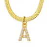 Gold Stainless Steel Flat Snake Diamond Inlaid English Necklace for Women with 26 Letter Pendant, Jewelry Necklace, Neck Chain