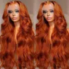 Ginger Orange 13x6 HD Lace voorpruiken menselijk haar bot lichaamsgolf 13x4 menselijk haar kanten frontale pruiken transparante kanten pruik voor vrouwen 240408